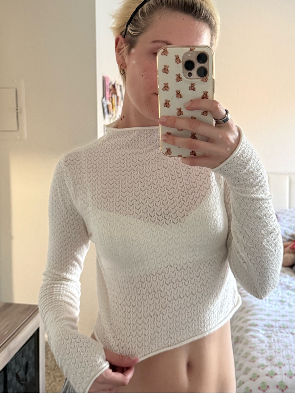 wild fable White Openwork Long-Sleeve Knit Top